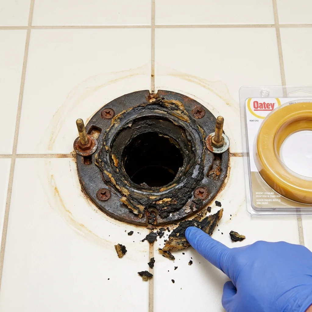 Failed wax ring showing water seepage at the base of a toilet in a Hamden, CT home